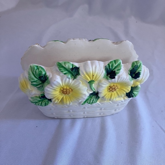 Other - Floral Ceramic Planter with Yellow and Green Accents